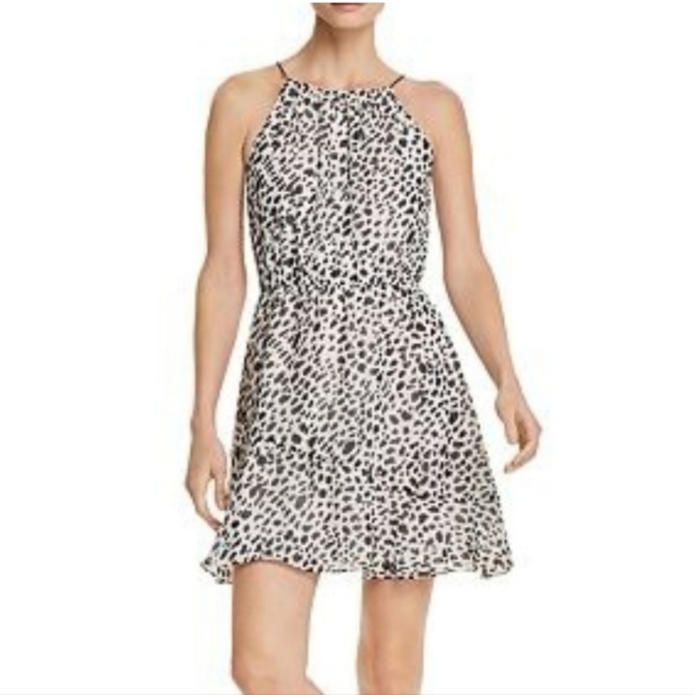Aqua Black/White Cheetah Print Halter Neck Mini Dress Size Small New with tags